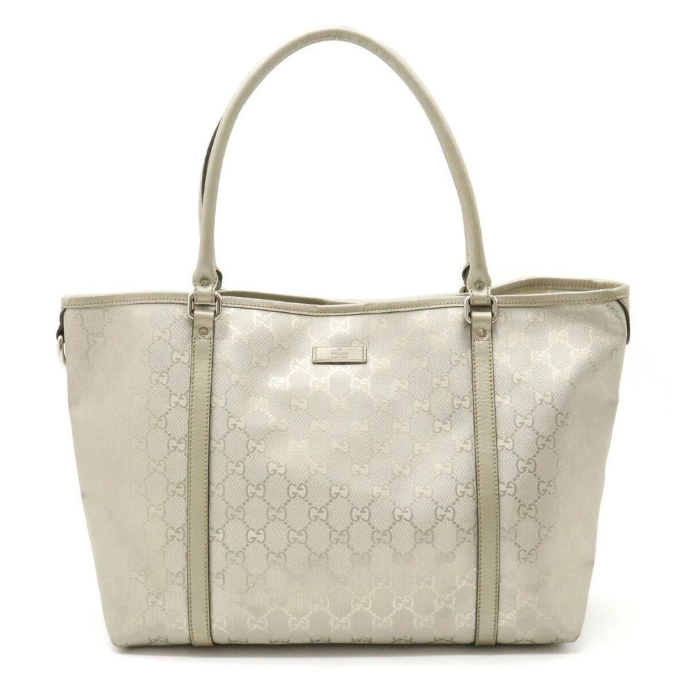 Gucci GG Imprime Tote Bag Shoulder Hobo Strap Leather Silver